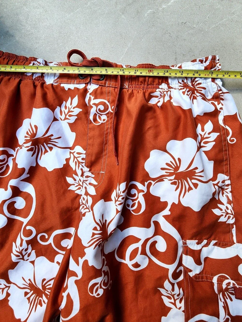 Men's Large Orange White Floral Sonoma Swimsuit Trunks Hawaiian